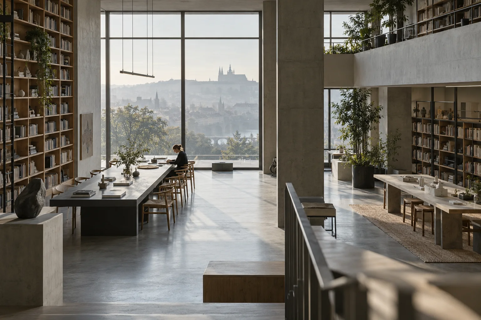 Illustrative editorial view of a researcher in a quiet, unbranded European workspace.