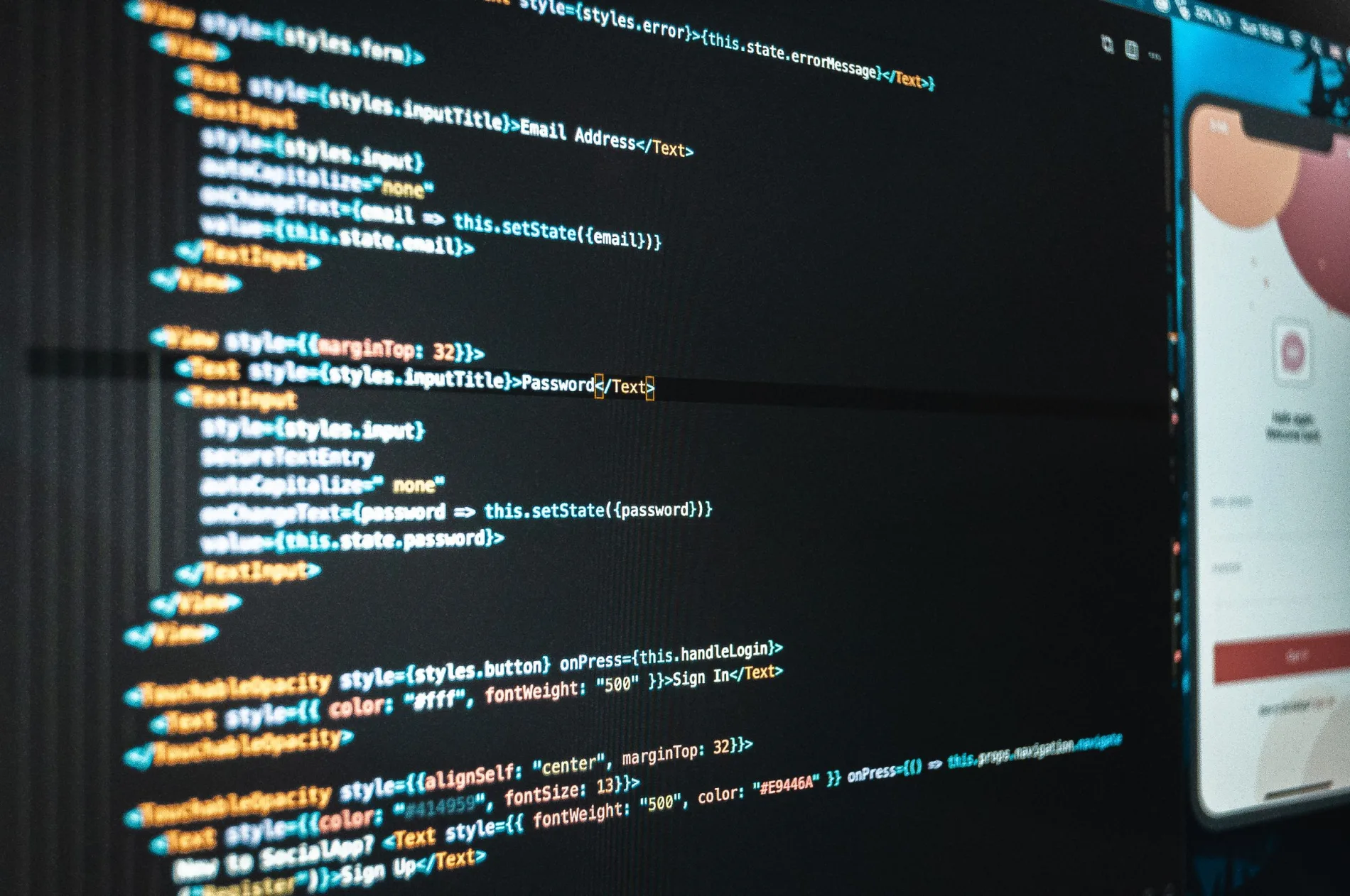 A close view of source code displayed on a computer screen.